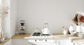 Cozy light kitchen interior, Scandinavian style, panoramic background Royalty Free Stock Photo