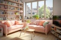 Cozy living room with comfortable and inviting hygge interior design in soft light colours