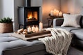 A cozy living room with a fireplace Royalty Free Stock Photo