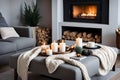 A cozy living room with a fireplace Royalty Free Stock Photo