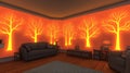 Cozy living room with glowing trees Royalty Free Stock Photo