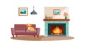 Cozy Living Room with Sofa and Fireplace Vector, vector design Generative AI Royalty Free Stock Photo