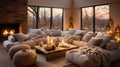 Cozy living room with soft sofas and warm shades that create an atmosphere of comfo Royalty Free Stock Photo