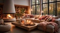 Cozy living room with soft sofas and warm shades that create an atmosphere of comfo Royalty Free Stock Photo