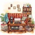 Cozy living room with vintage technology and antiques Royalty Free Stock Photo