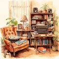 Cozy living room with vintage technology and antiques Royalty Free Stock Photo