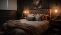 Cozy luxury hotel suite with modern bedding and elegant decor generated by AI Royalty Free Stock Photo