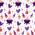 Cozy magical mystical items seamless pattern