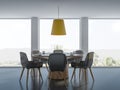 Cozy black and wooden panoramic dining room