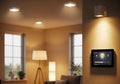 A cozy modern interior featuring smart lighting control. The room Royalty Free Stock Photo