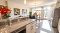 Cozy Modern Kitchen with Granite Countertops and Open Dining Space