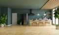 Cozy Modern kitchen room interior design with dark green wall Royalty Free Stock Photo