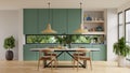 Cozy Modern kitchen room interior design with dark green wall Royalty Free Stock Photo