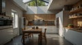 Cozy modern kitchen with skylight and wooden elements Royalty Free Stock Photo