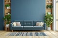 Cozy modern living room interior have sofa on empty dark blue wall background.3d rendering. Royalty Free Stock Photo