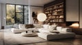Cozy modern luxury interior design of the living room with a white sofa Royalty Free Stock Photo