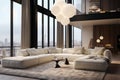 Cozy modern luxury interior design of the living room with a white sofa Royalty Free Stock Photo