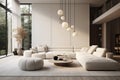 Cozy modern luxury interior design of the living room with a white sofa Royalty Free Stock Photo