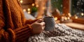 The cozy moment of sipping coffee by the window in winter. AI generated image Royalty Free Stock Photo