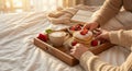 Cozy Morning In Bed With Pancakes, Coffee, Berries, And An Open Book Royalty Free Stock Photo