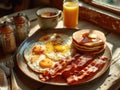 A cozy morning scene with a classic American breakfast. Generative AI