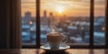 Cozy Morning Scene using Cup of Coffee by Window. Royalty Free Stock Photo