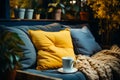 A Cozy Morning with a Warm Beverage on a Comfy Sofa