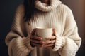 Cozy Morning: Woman Savoring a Warm Cup of Coffee in Home Comfort. Generative ai
