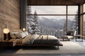 cozy mountain apartment hotel room, modern wooden relax room interior Royalty Free Stock Photo