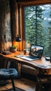 Cozy Mountain Cabin Office Royalty Free Stock Photo