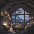 Cozy Mountain Lodge Living Room Royalty Free Stock Photo