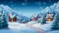 A cozy mountain village with beautiful houses covered in snow and decorated for Christmas. Picturesque mountain landscape Royalty Free Stock Photo