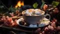 Cozy mug of hot chocolate warms up chilly autumn nights generated by AI