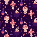 Cozy mystical seamless pattern with mushroom