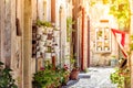 Cozy narrow street in the village of Pano Lefkara. Larnaca District, Cyprus Royalty Free Stock Photo