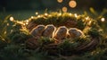 Adorable Baby Mice in a Festive Nest with Fairy Lights Royalty Free Stock Photo
