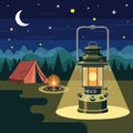 cozy night campsite with lantern light Royalty Free Stock Photo