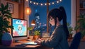 Cozy Nighttime Workspace for Deep Focus and Creativity Lofi Hip Hop Study Session Royalty Free Stock Photo