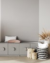 Cozy nursery interior wall background, Scandinavian style, 3D render Royalty Free Stock Photo