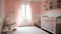 Cozy nursery with light pink walls and white wainscoting, generative ai Royalty Free Stock Photo