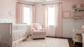 Cozy nursery with light pink walls and white wainscoting, generative ai Royalty Free Stock Photo