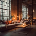 Cozy open loft living room with candles