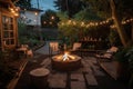 cozy outdoor patio with firepit, for warm and toasty nights