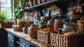 Cozy Pantry with Woven Baskets and Labeled Spice Jars - AI Generated