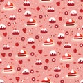 Cozy pastry and sweets pattern on pink background, happy valentine day