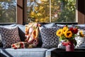 Cozy Patio Corner in Screened Porch with Flower Pot