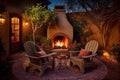 cozy patio with fireplace and adirondack chairs for evening relaxation Royalty Free Stock Photo