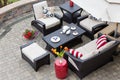 Cozy Patio Furniture on Luxury Outdoor Patio Royalty Free Stock Photo