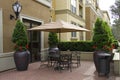 Cozy patio umbrella and table with chairs