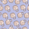 Cozy pattern of teapots on a blue background